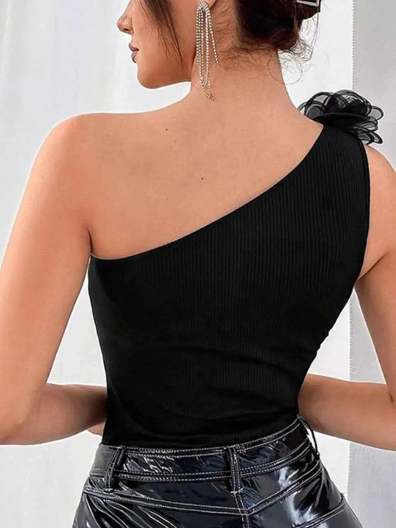 Flower Ribbed Single Shoulder Tank 26d0e69fc9e043c6b0cbfa5b0f82fa9d-Max-Origin