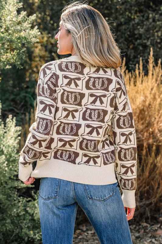 Western Bows & Horseshoes Long Sleeve Sweater 26d3ddaf-f106-4197-bd33-6ccddf2c796f