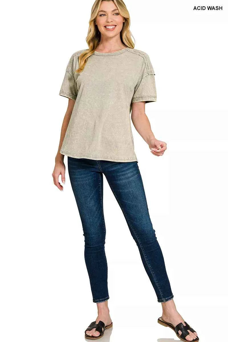 Zenana Acid Washed Round Neck T-shirts 26d70a37-c358-4de6-8c56-f62c1e650f65-Max-Origin