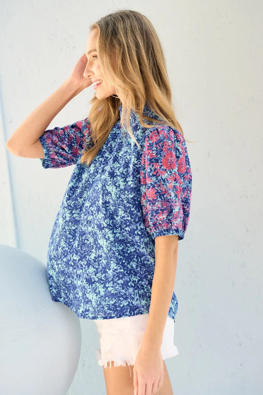 Hailey & Co Embroidered Puff Sleeve Printed Blouse 26d9504d-fd5d-4071-995e-5555c8a595e0-Max