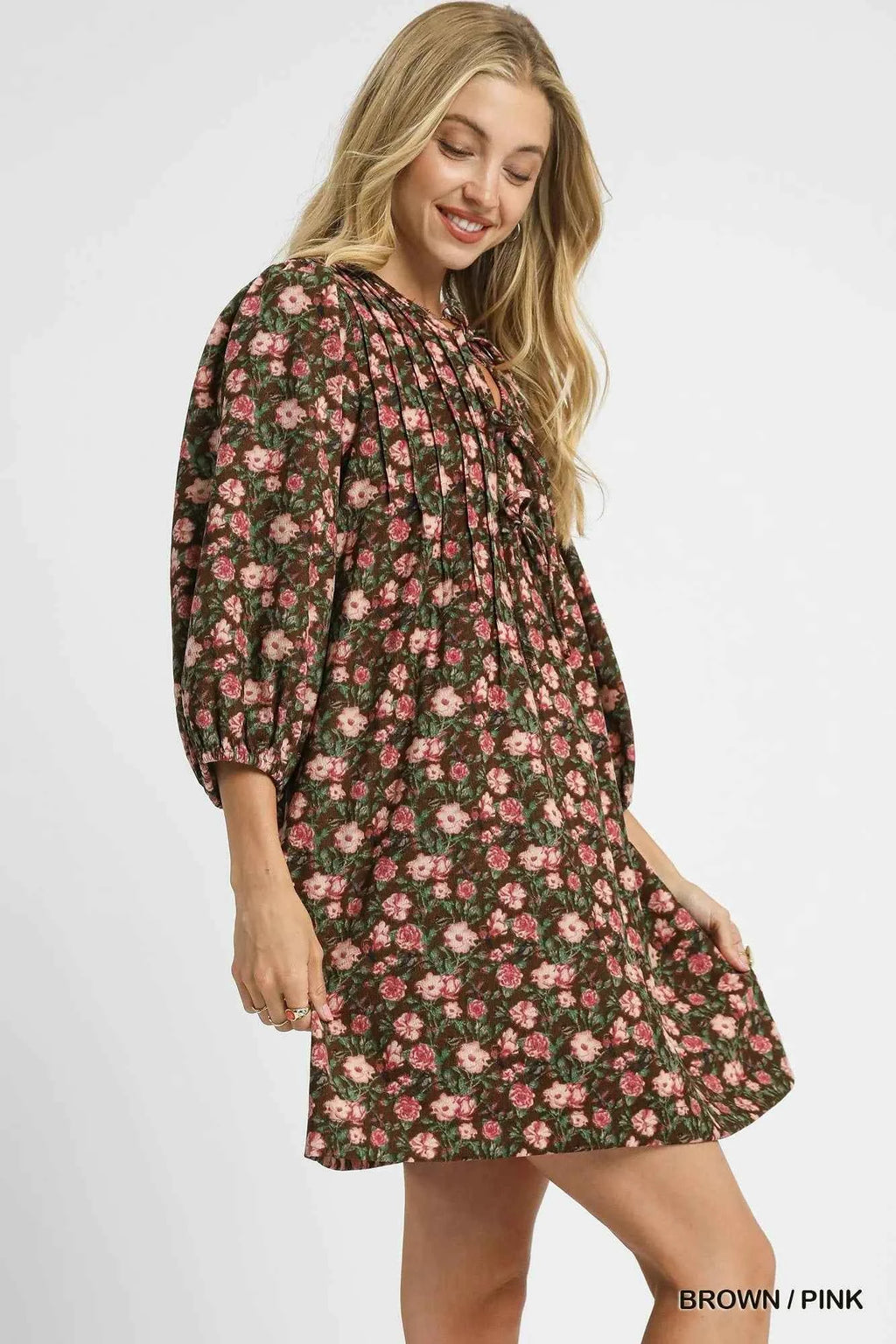 Umgee Floral Tie-Neck Babydoll Dress 26dfecdd-c23a-4c4a-ad41-bd8990e52ec1-Max-Origin