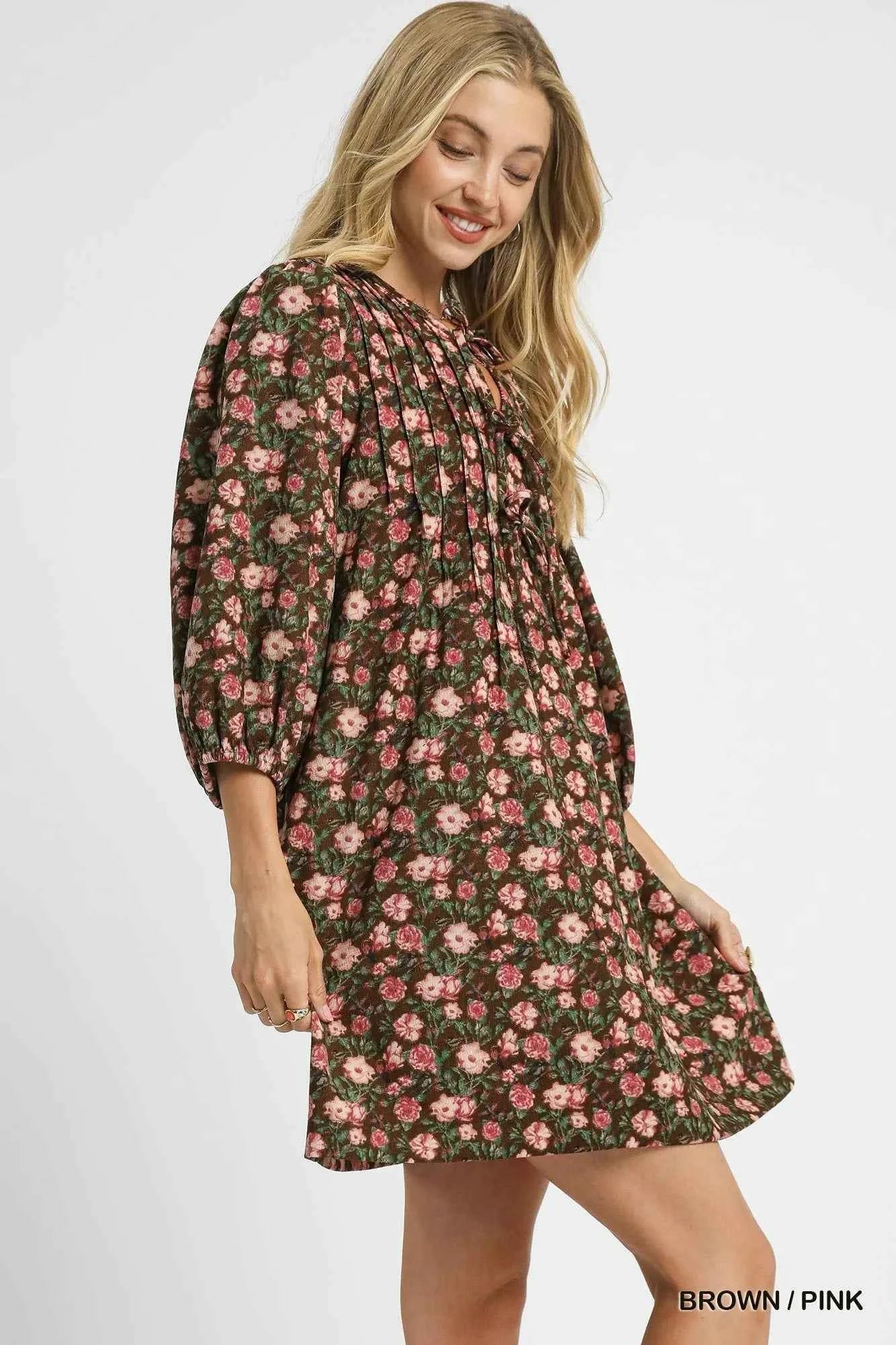 Umgee Floral Tie-Neck Babydoll Dress 26dfecdd-c23a-4c4a-ad41-bd8990e52ec1-Max-Origin