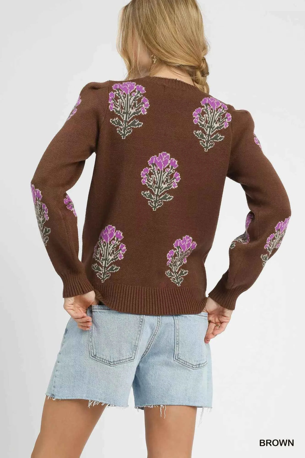 Umgee Single Flower Stem Jacquard Sweater 26e482e1-423f-4b1b-8524-27d4bcdc0607-Max-Origin
