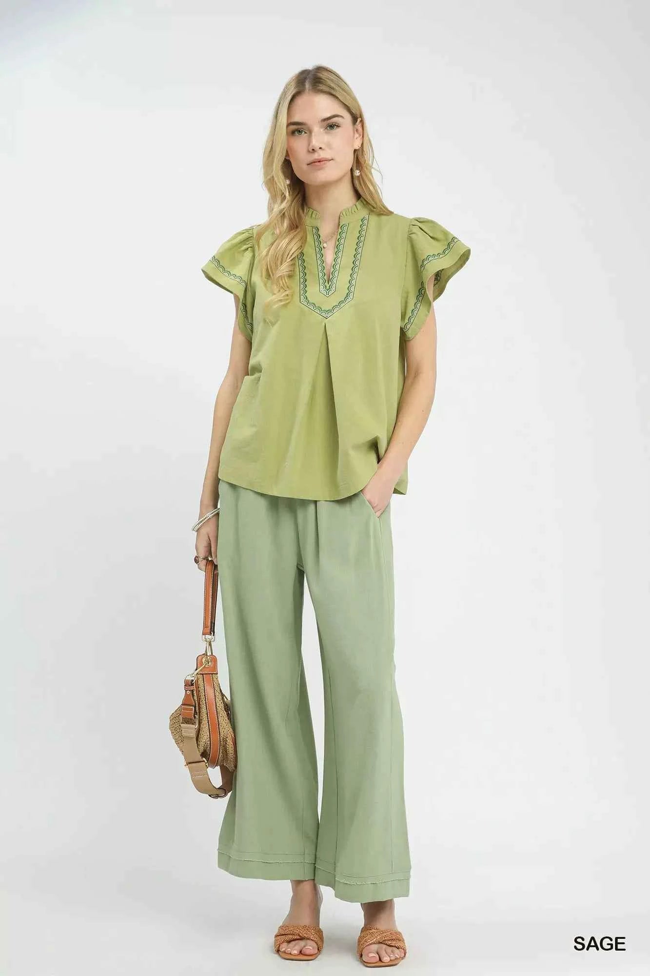 Umgee Embroidered Flutter Sleeve Blouse 26e495e8-9004-404f-b538-6c2c66b770d8-Max-Origin