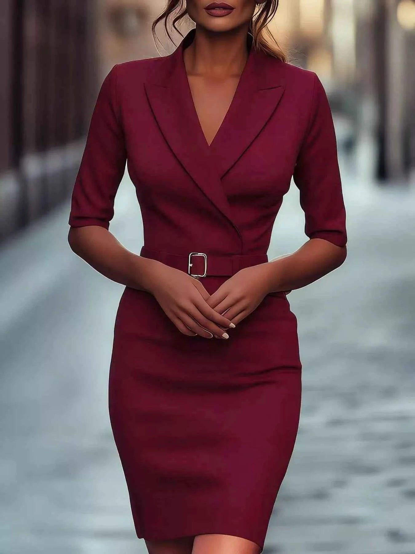 Surplice Half Sleeve Dress Wine Red 26efeac2-74a5-473a-9d33-a5d0a3b997ea-Max-Origin