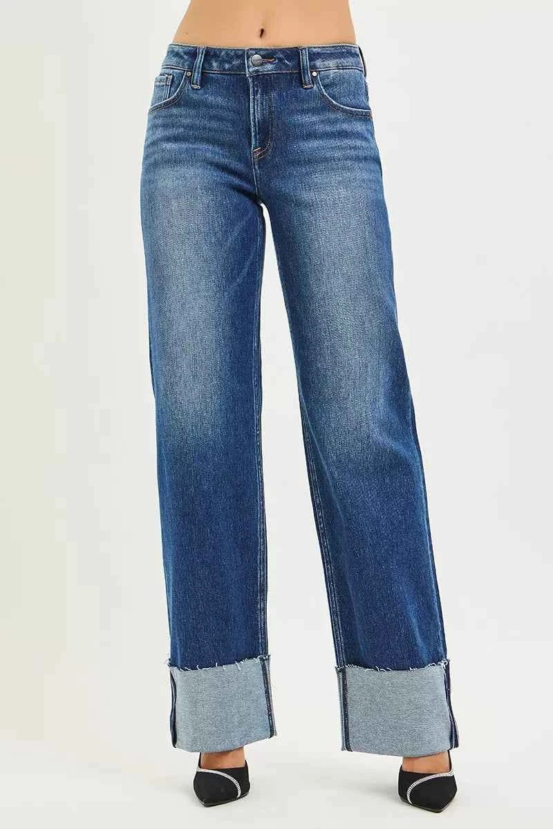 RISEN Mid Rise Wide Straight Jeans With Wide Cuff DARK 26fa3c6c4f5d4e6f9d58d8be87567079-Max-Origin