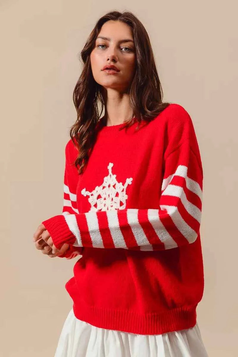 SO ME Christmas Snowflake Crochet Embellished Sweater 2710b2460ade42fba358a77fbbc6f886-Max-Origin