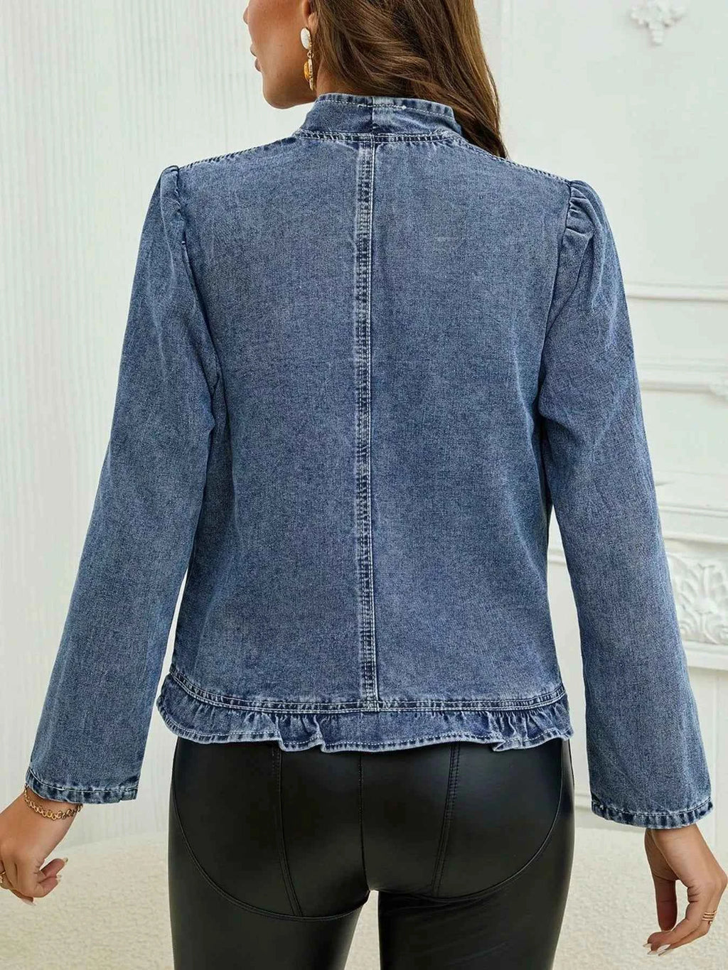 Ruffle Trim Cropped Denim Jacket 271414bc-810b-4004-9c89-56c564a79e6b-Max-Origin