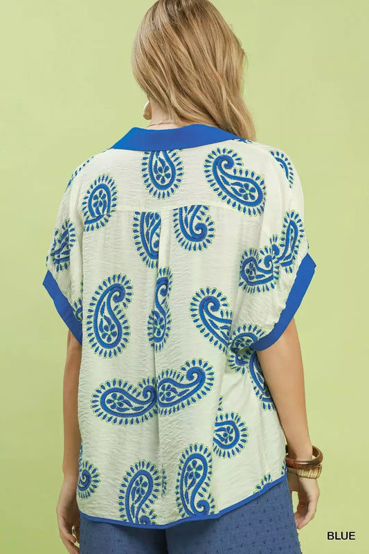 Paisley Print Contrast Trim Top 2719e7ed-aa93-4120-b159-3b98e072557d-Max-Origin
