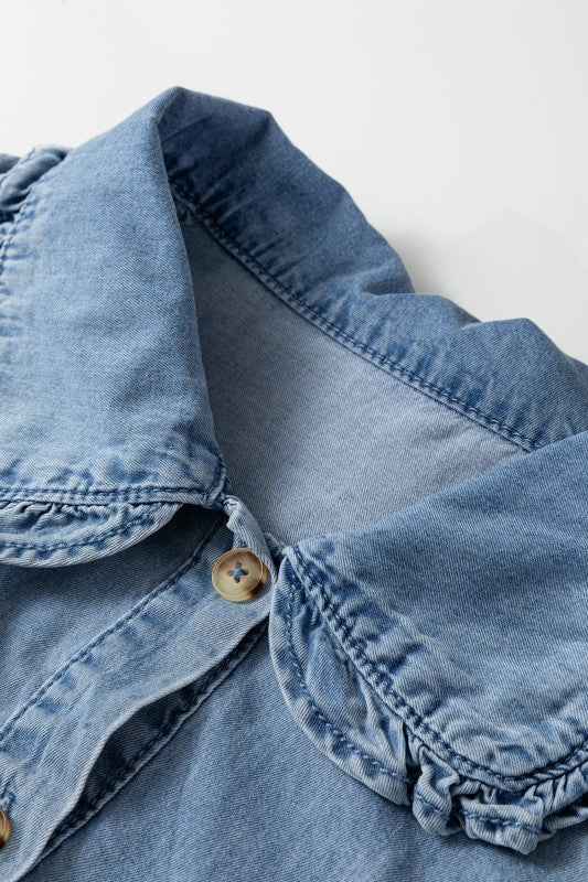 Western Denim Ruffle Peter Pan Collar Shirt 271b1520-3328-4a39-918b-fe8f634002f6