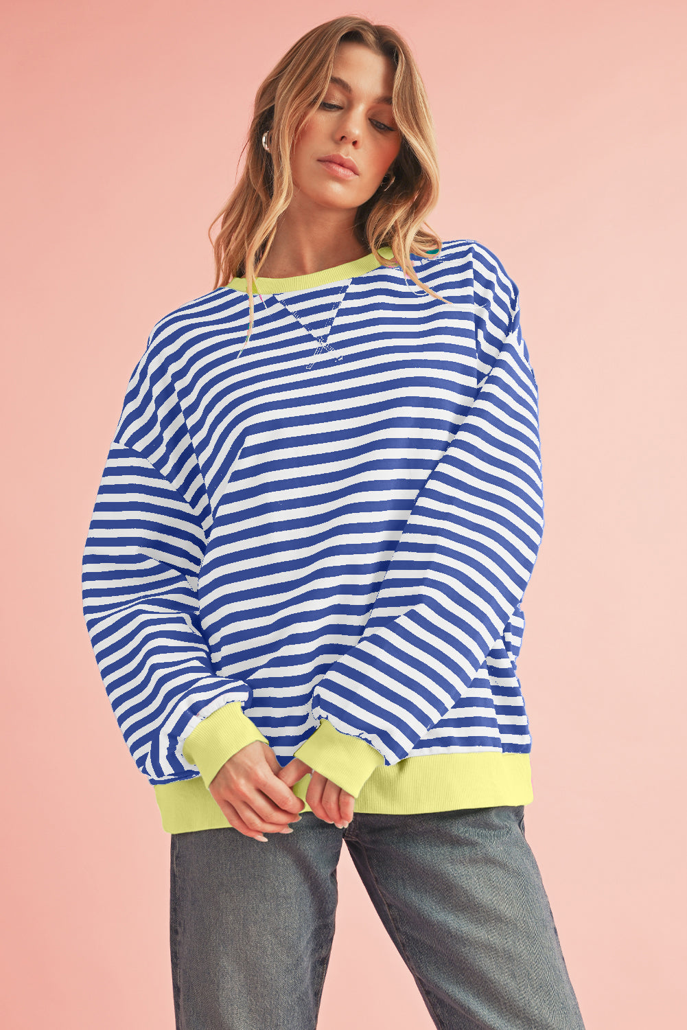 Black Stripe Contrast Edge Cross Seam Oversized Sweatshirt 2721ed065ccaf6b7