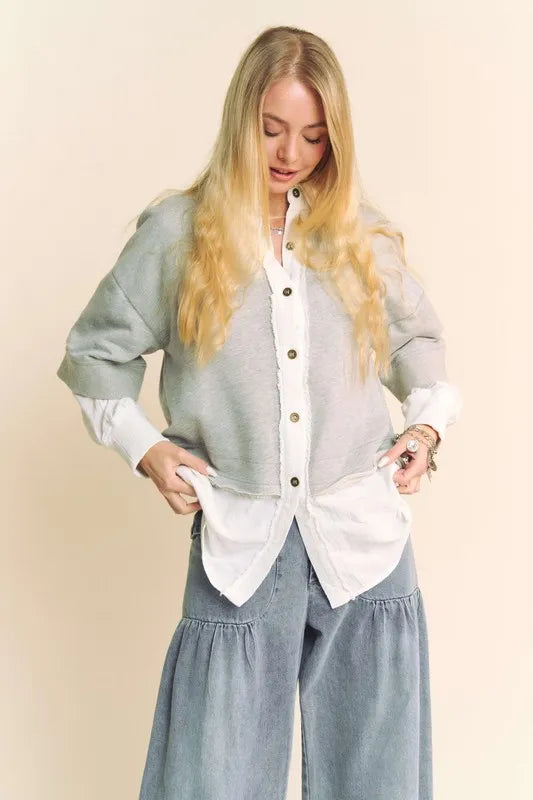 Davi & Dani Faux Layered French Terry Contrast Top HEATHER GREY 2723738d-3b44-4a90-81fa-cb4ca95e3511-Max
