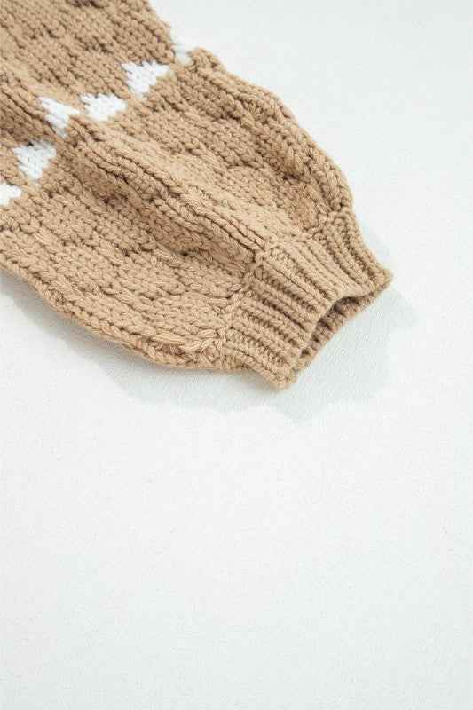 Colorblock Textured Knit Puff Sleeve Sweater 27271323-0727-4b4a-8c7f-a6c303b8aeb4