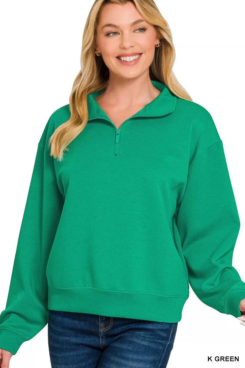Zenana Scuba Half Zip Pullover Sweatshirt 272c3d7214c448468ae06dd9b10001fd-Max-Origin