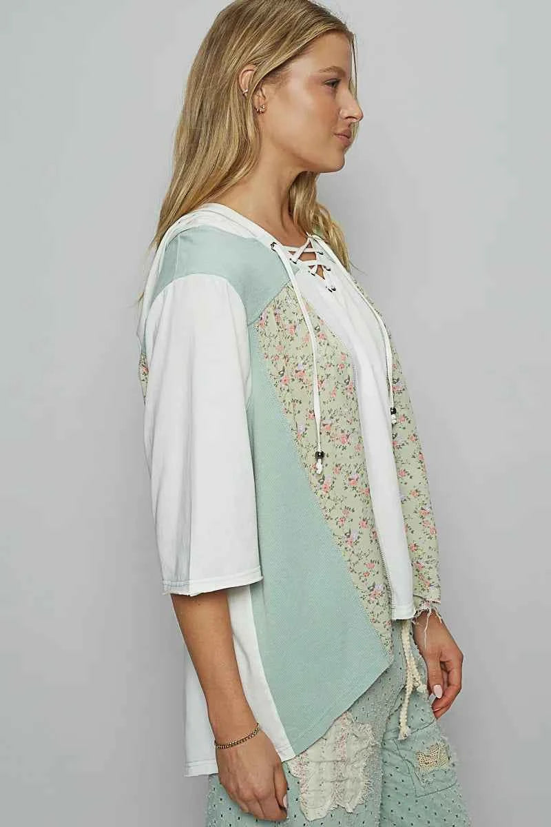 POL Lace-Up Hooded T-Shirt with Paisley Panel Detail 2732ce7d-1372-4020-aa3b-b9de0427d74a-Max-Origin