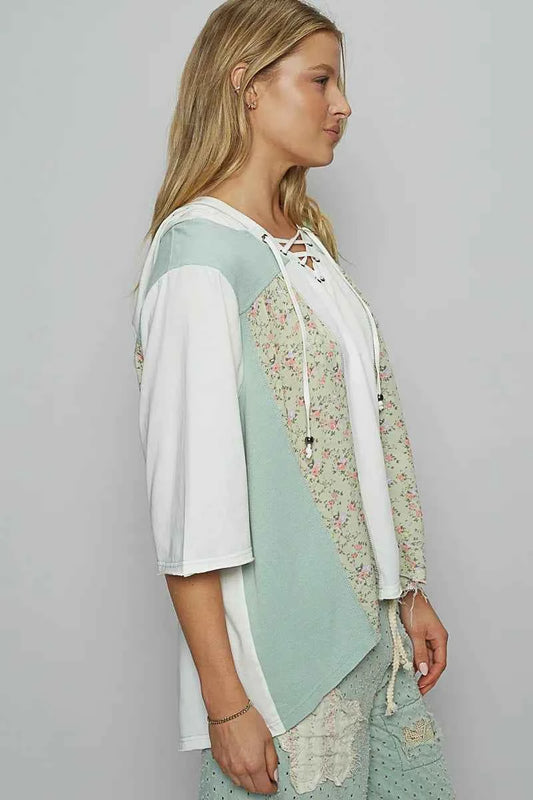 Lace-Up Hooded T-Shirt with Paisley Panel Detail 2732ce7d-1372-4020-aa3b-b9de0427d74a-Max-Origin