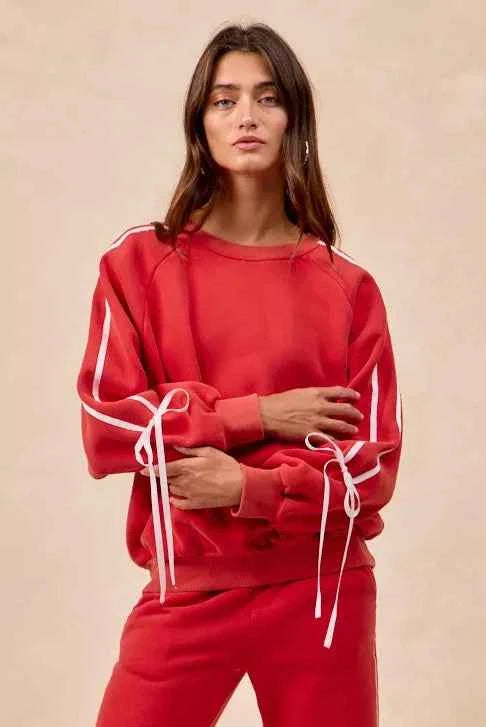 BiBi Side Lined Bow Details Fleece Sweatshirt RED 273f58e597e44729a47a27b12ba6ac71-Max-Origin