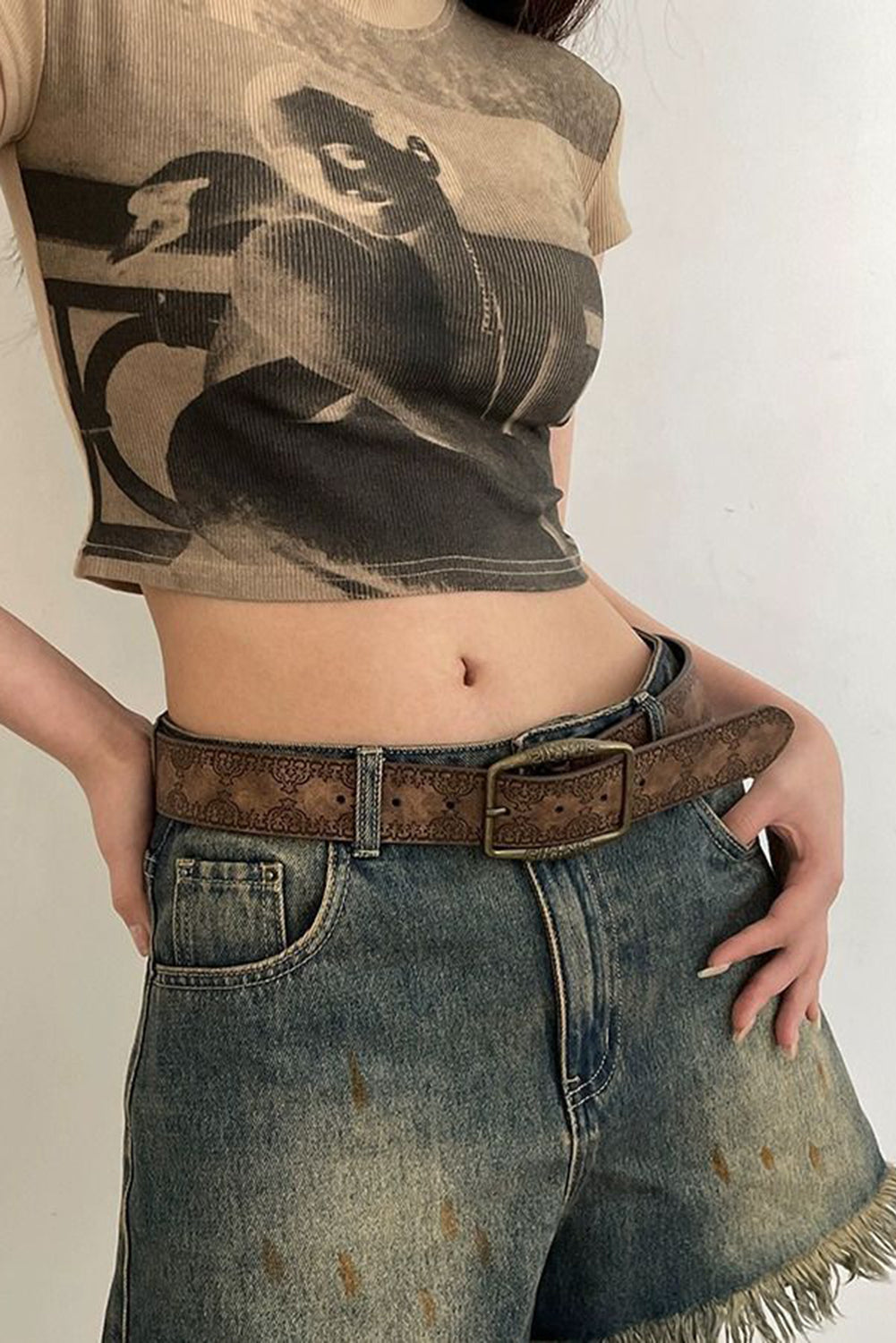 Chestnut Vintage Pattern PU Leather Waist Belt 2740443aa362af11