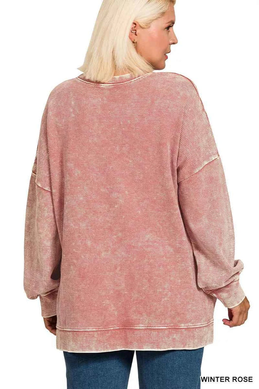 Full Size Acid Washed Double Ribbed Hi-low Sweatshirt Plus Size 2740ef45-1a0d-4d9b-a425-9669553266c5-Max-Origin