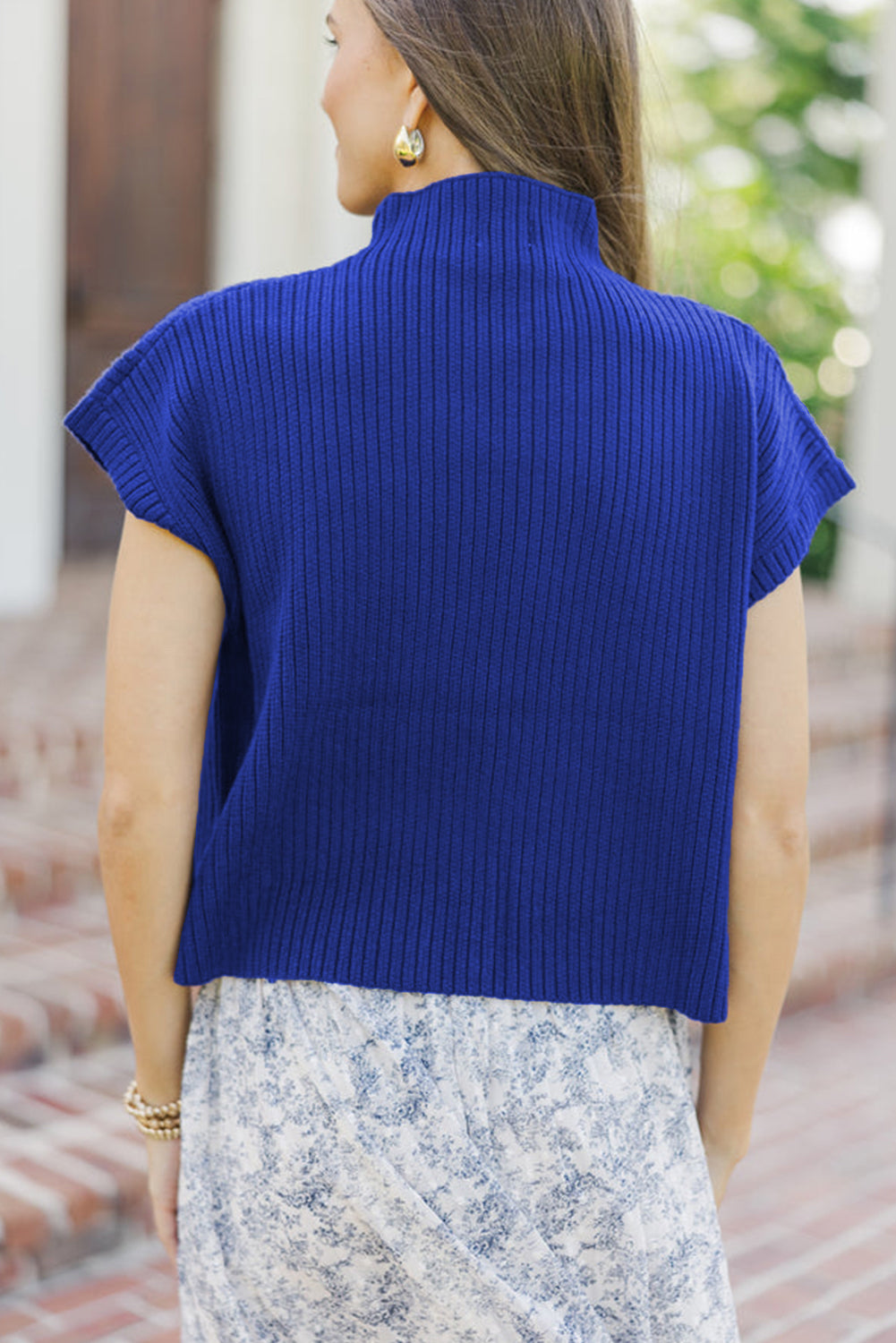 Green Patch Pocket Ribbed Knit Short Sleeve Sweater 274671bb106b1084