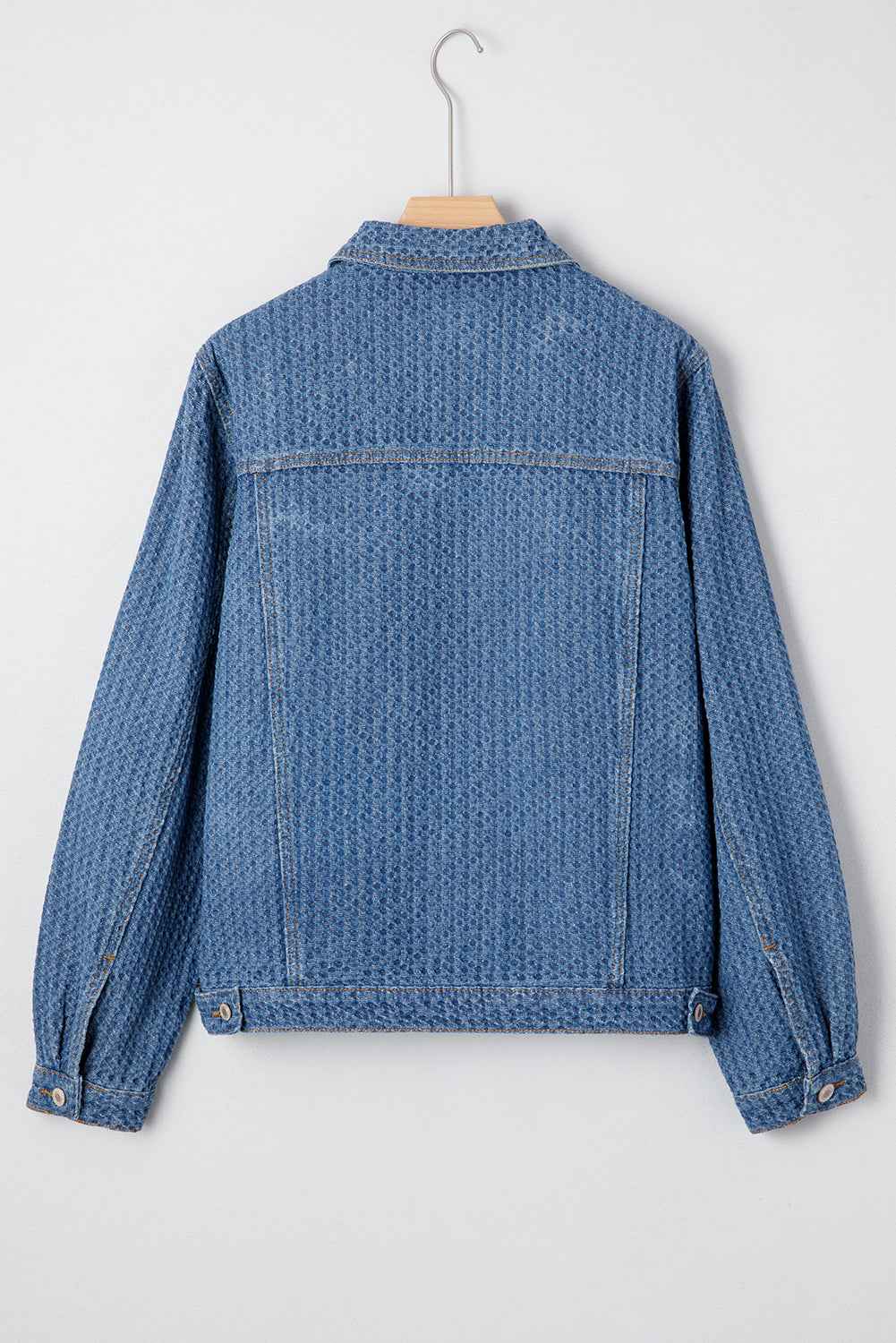 Blue Double Flap Pocket Denim Textured Button Down Jacket 2746d8e061527909