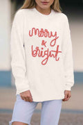 Christmas Stripe Merry & Bright Long Sleeve Sweate White 274793c0-4797-4444-b55a-092328c016a4