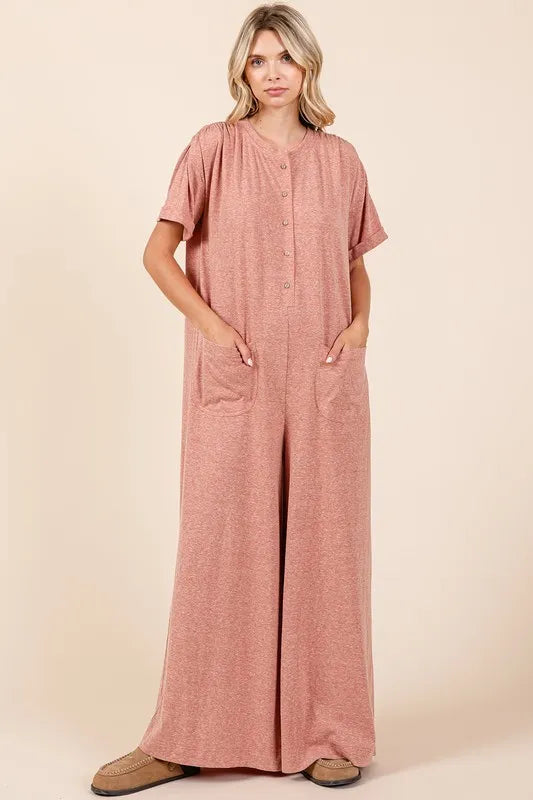 Mittoshop Button Detail Short Sleeve Wide Leg Jumpsuit Ginger 274a65ba-58cb-427a-a8cb-0b9d2f895c07-Max