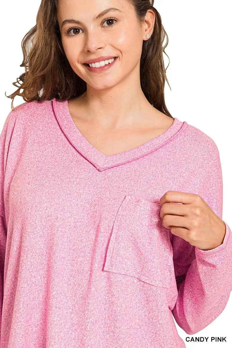 Zenana Soft Melange Hacci Exposed Seam Coin Pocket Tee 274c9c8bbf934e1c8791a587970ea809-Max-Origin