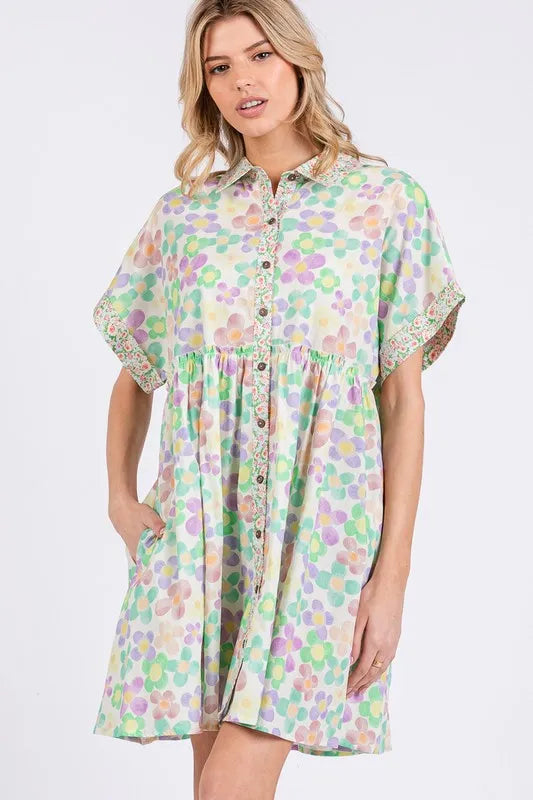 SAGE+FIG Floral Babydoll Short Sleeves Dress 2756218f-432a-4758-8462-ded892196192-Max