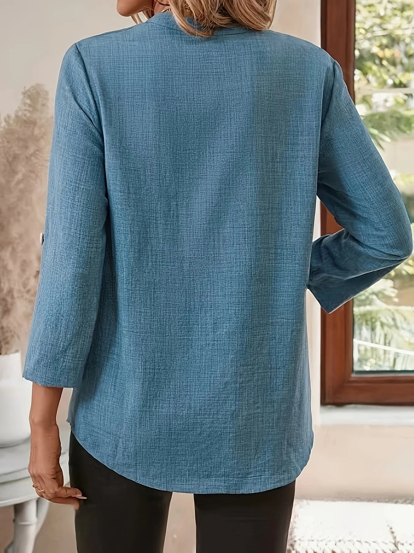 Notched Roll-Tab Sleeves Blouse 2757dbd63de4461a9c2443ee97ede563-Max-Origin