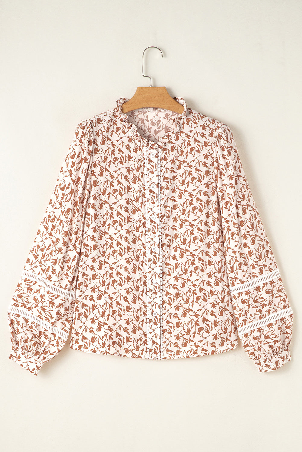 Blue Floral Print Lace Detail Puff Sleeve Shirt 275be039f9b8a3e4