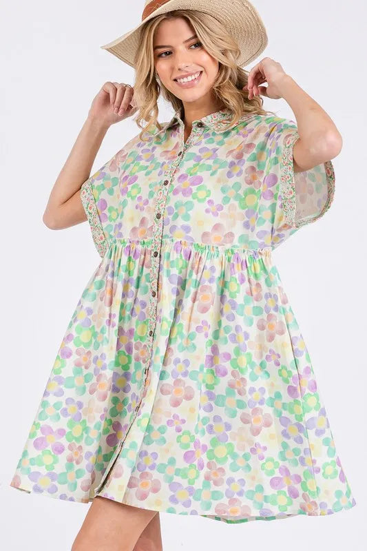 SAGE+FIG Floral Babydoll Short Sleeves Dress 2760e27d-52df-4feb-b837-f71f540bed33-Max