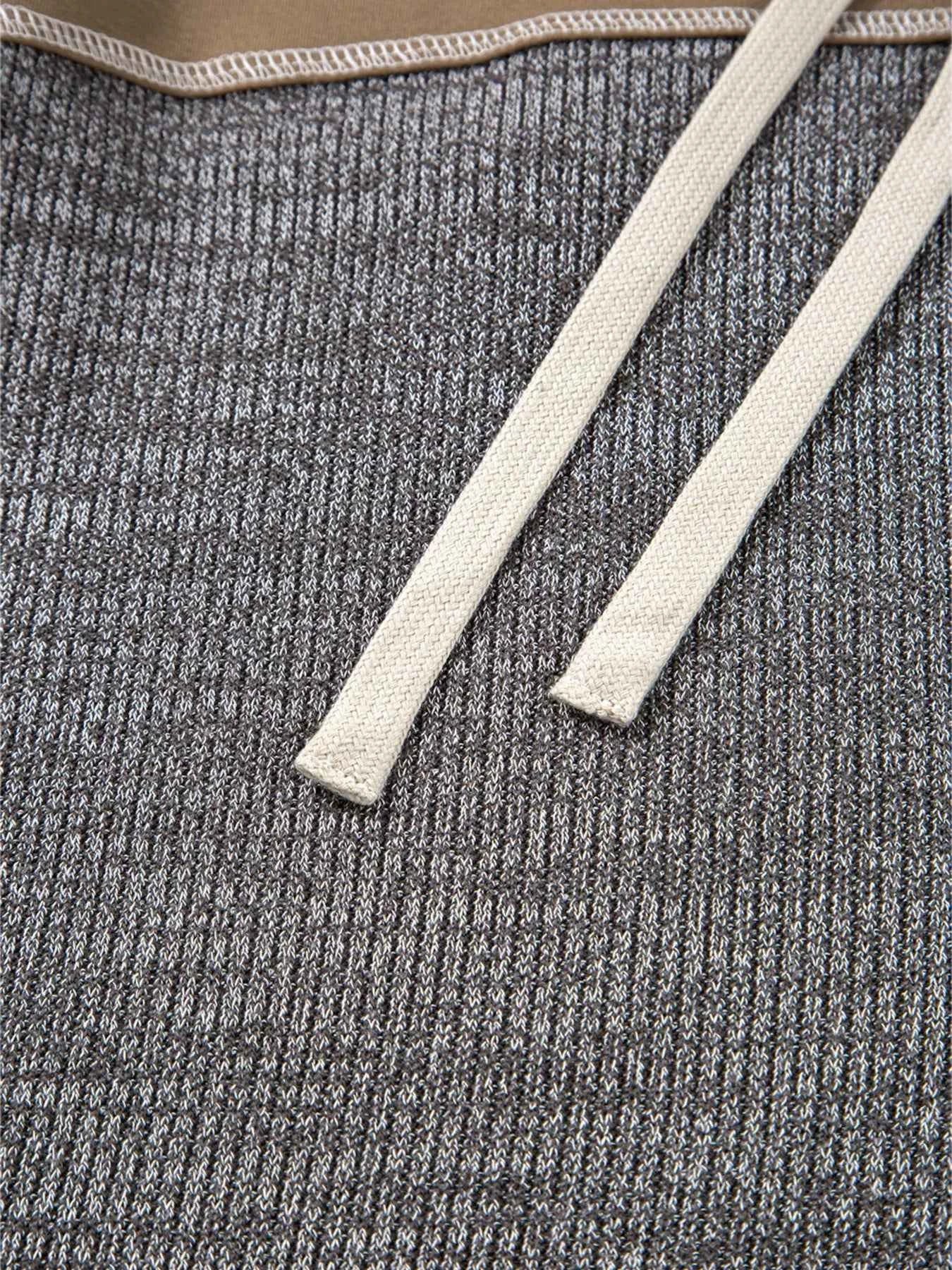 Mixed Texture Patchwork Exposed Seam Half Button Hoodie 27631b3c125840d3ae493e8090081636-Max-Origin