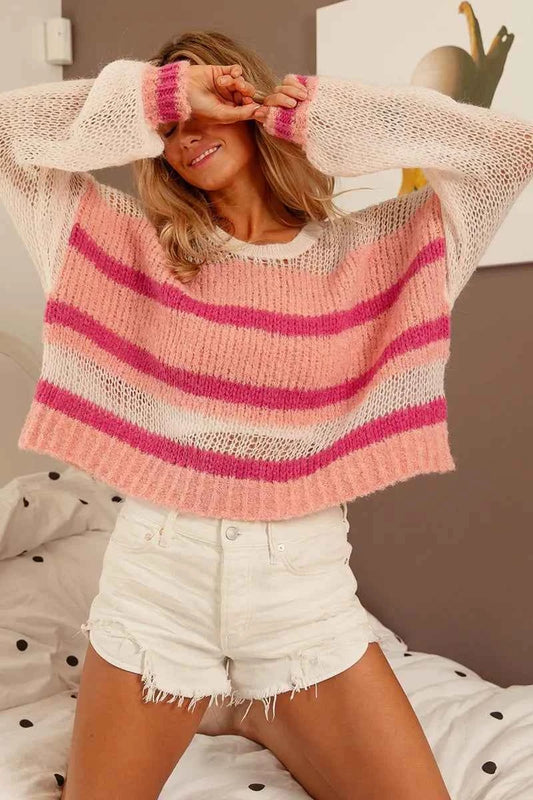 Hollow Out Yoke Detail Striped Sweater 276443479c2e4a59bb7fb9016553453e-Max-Origin