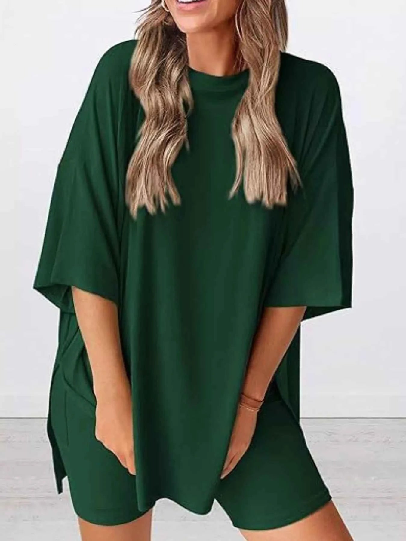Full Size Half Sleeve T-Shirt and Shorts Set Plus Size Dark Green 276dee93-020d-46d5-9dc2-6be4710580fd-Max-Origin