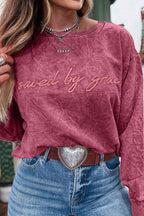 Real Teal saved by grace Letter Embroidery Mineral Wash Loose Sweatshirt 27717a8bd8ef6094