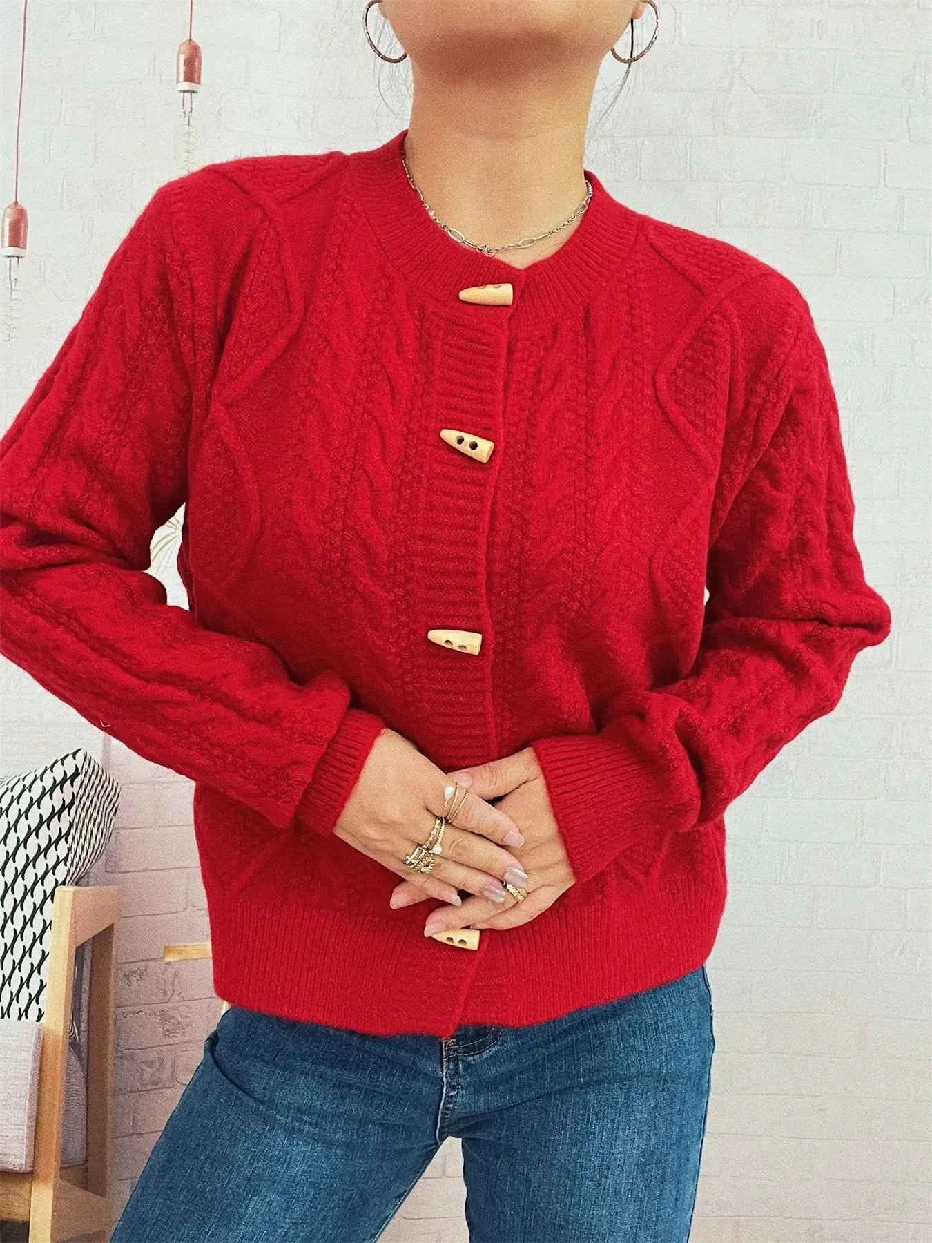 Cable Knit Button-Up Cardigan