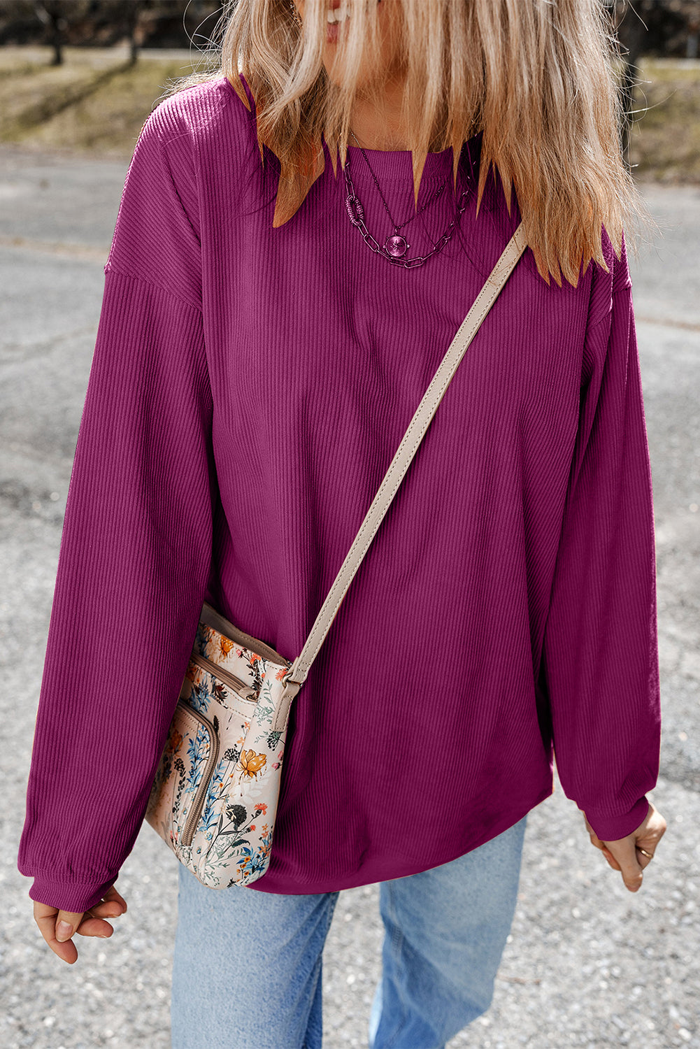 White Drop Shoulder Rib Knit Oversized Sweatshirt 27773ef2aa19e71d