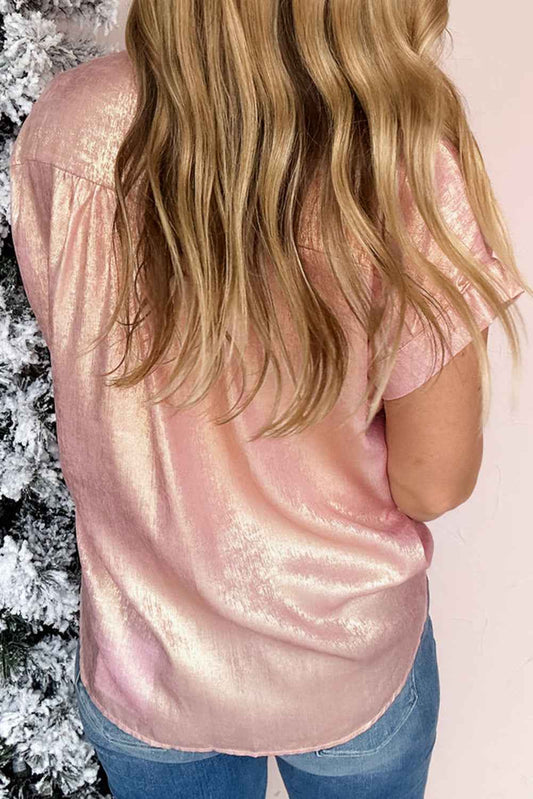 Delicacy Metallic Buttoned Loose Fit Short Sleeve Shirt 277ec6ec8b6e5048