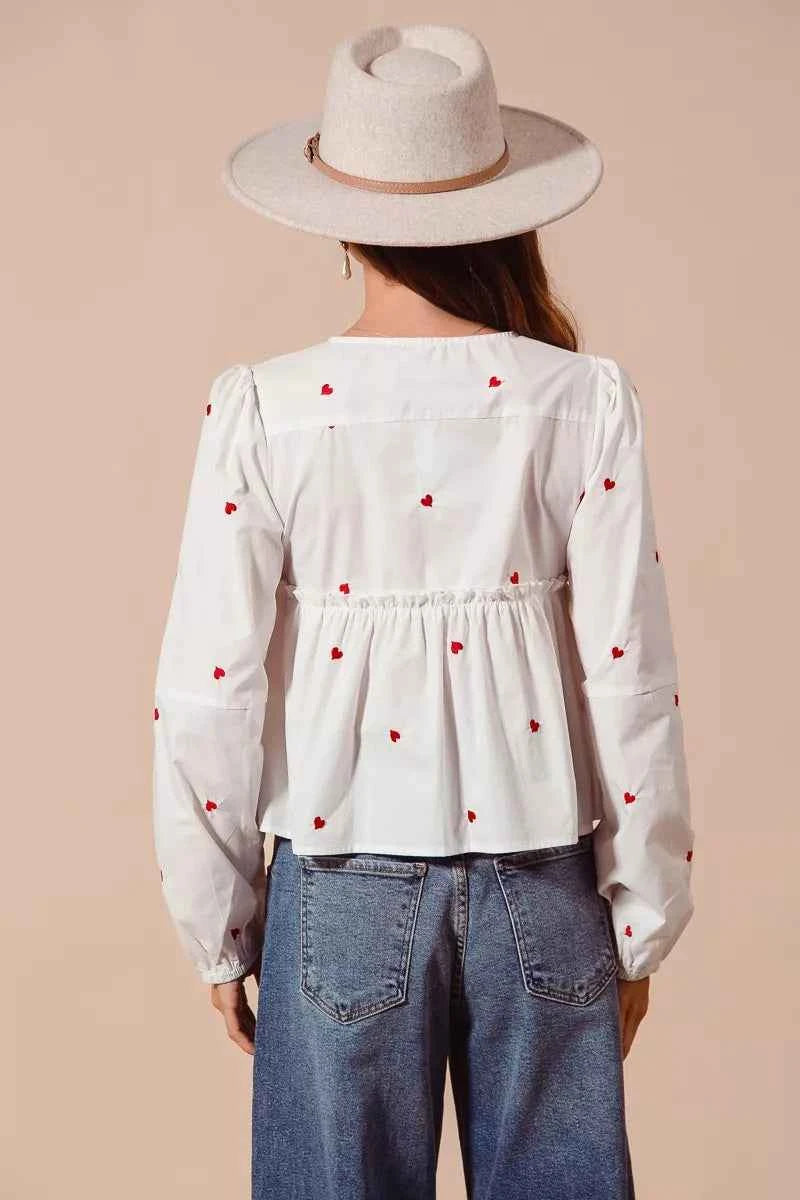 SO ME Front Tie Heart Embroidered Blouse With Puff Sleeve 2780214e88a94644a0b90f5d51eb715d-Max-Origin
