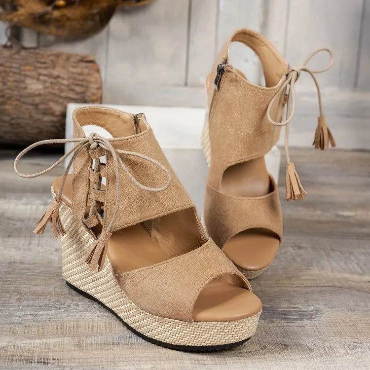 Peep Toe Wedge Sandals Khaki 27888900-2987-4fc7-9144-7f20beb4123a-Max-Origin