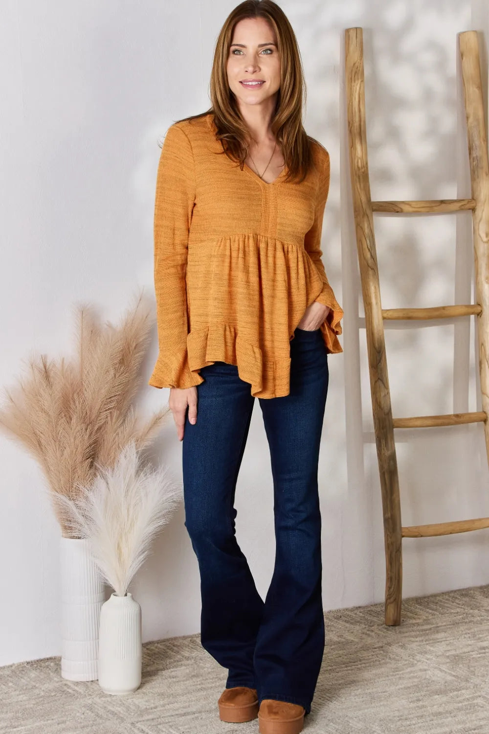 Hailey & Co Full Size V-Neck Flounce Sleeve Blouse 2788e6c0-0c5d-433b-9c2e-0ba81c7b0cb7-Max