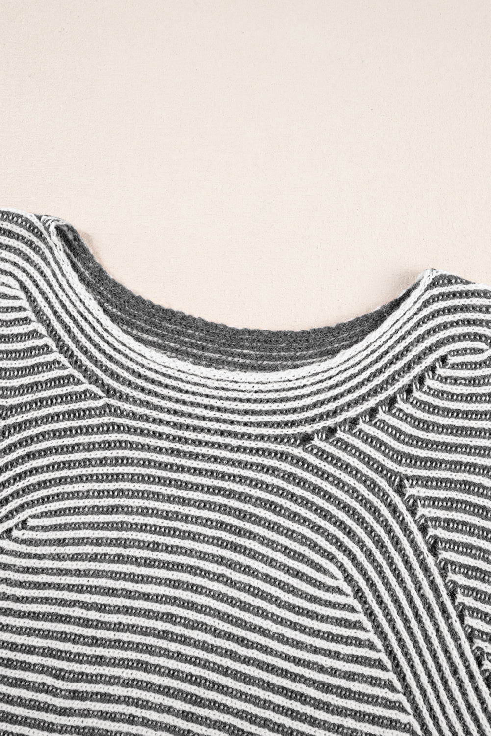 Black Striped Print Ribbed Knit Raglan Sleeve Baggy Sweater 278b6ff4327909e3