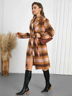 Tied Plaid Collared Neck Coat 2796d37e-405b-4f84-8292-37c161be362c-Max
