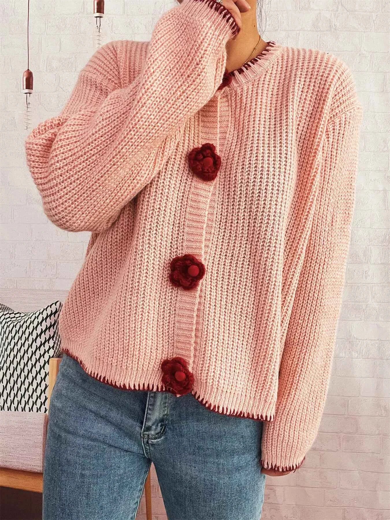 Flower Button Long Sleeve Cardigan 27a07161b09f40359e4c744f3cd8df62-Max-Origin