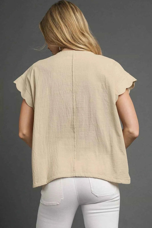 Embroidered Scallop Sleeve Top with Drawstring Hem 27a551b7-0af2-4a19-9a6f-63e4e9e9b43c-Max-Origin