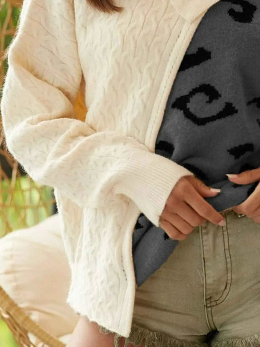 Cable-Knit Color Block One Shoulder Asymmetrical Sweater 27a62d2d-cd0d-4151-b74d-a85ab8af298d-Max-Origin