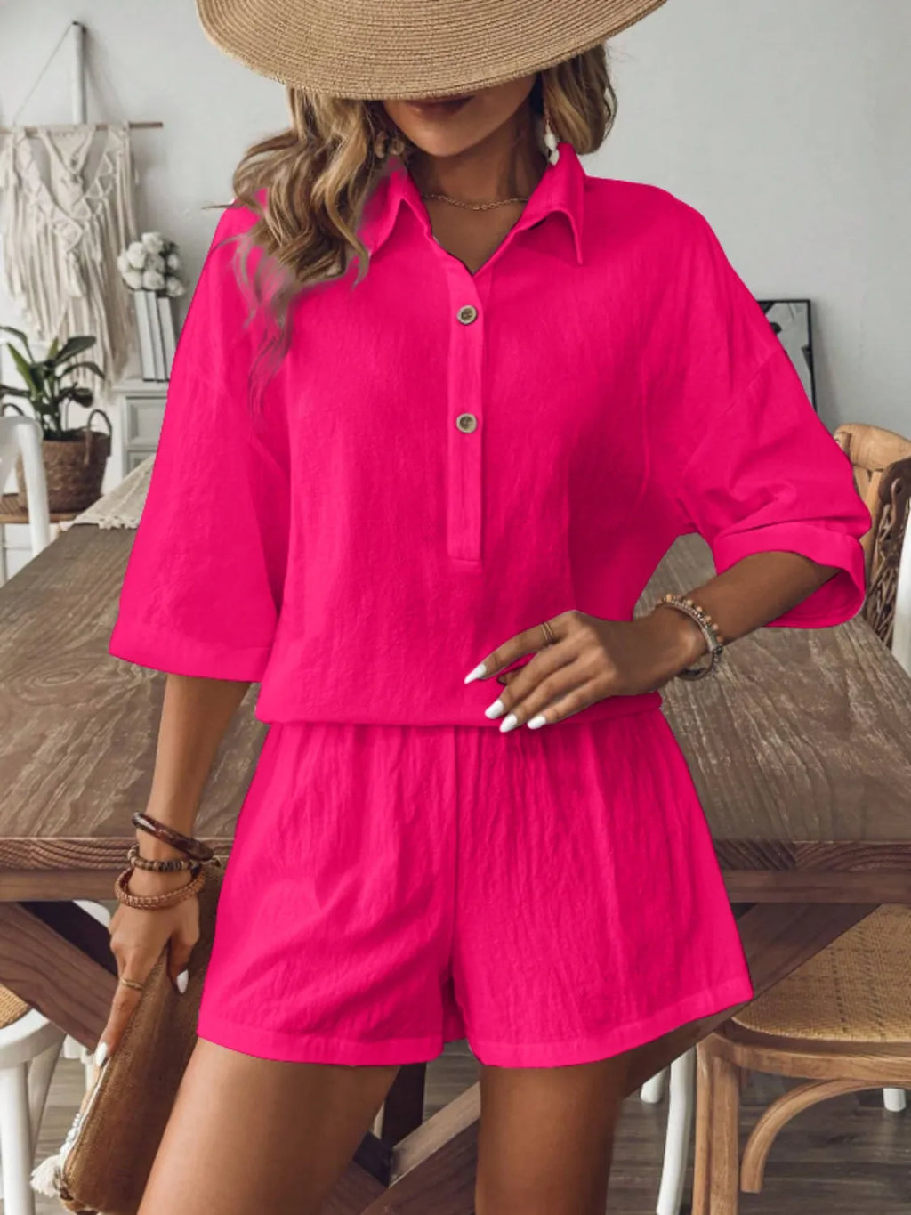 Collared Neck Half Sleeve Top and Shorts Set 27a92924-6a44-4a21-b840-6c7c05296a65-Max-Origin