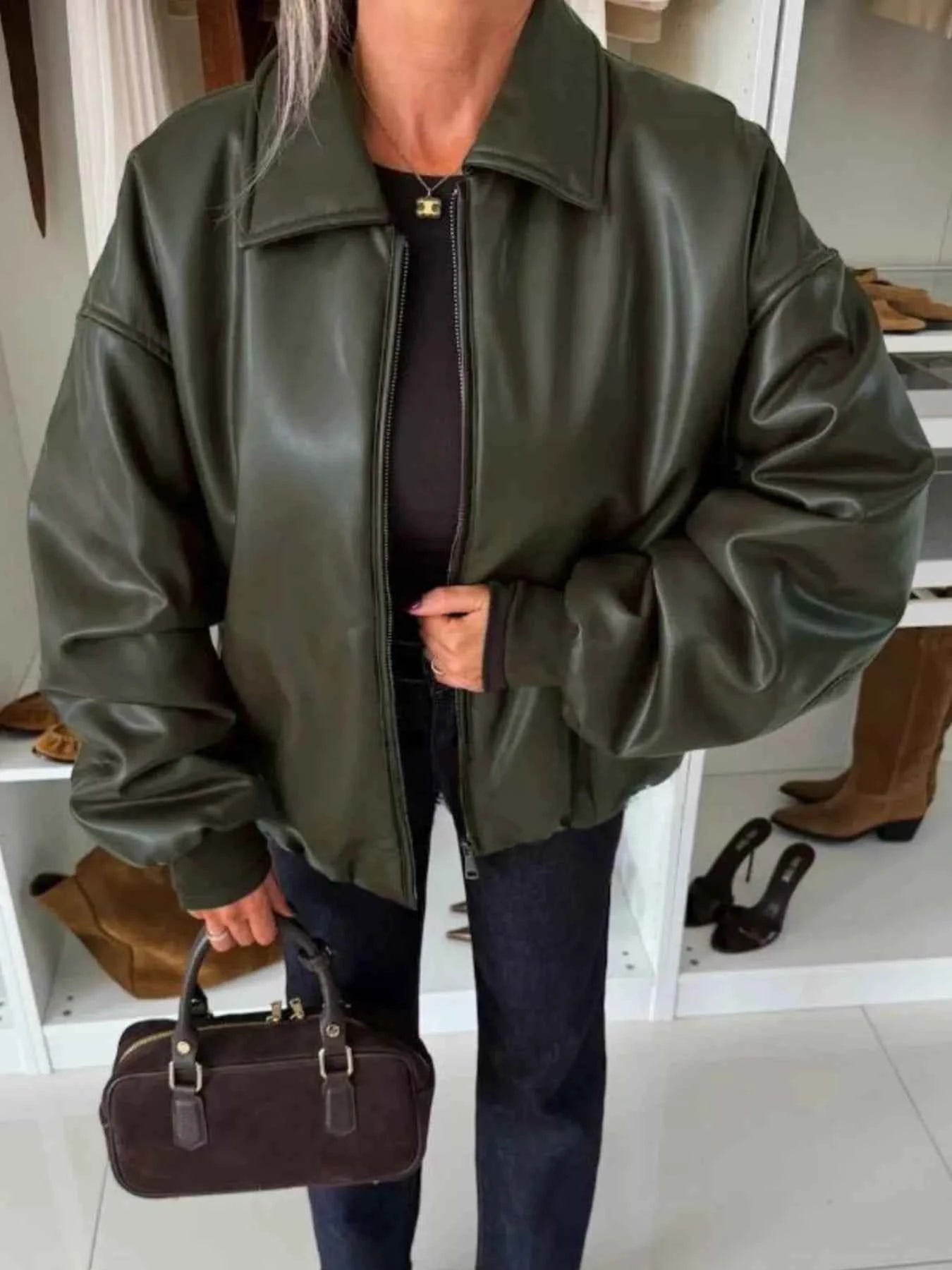 Zip Up Dropped Shoulder Jacket Olive Green 27a9376a-f7b0-4d9e-9217-81ecd3201dca-Max-Origin