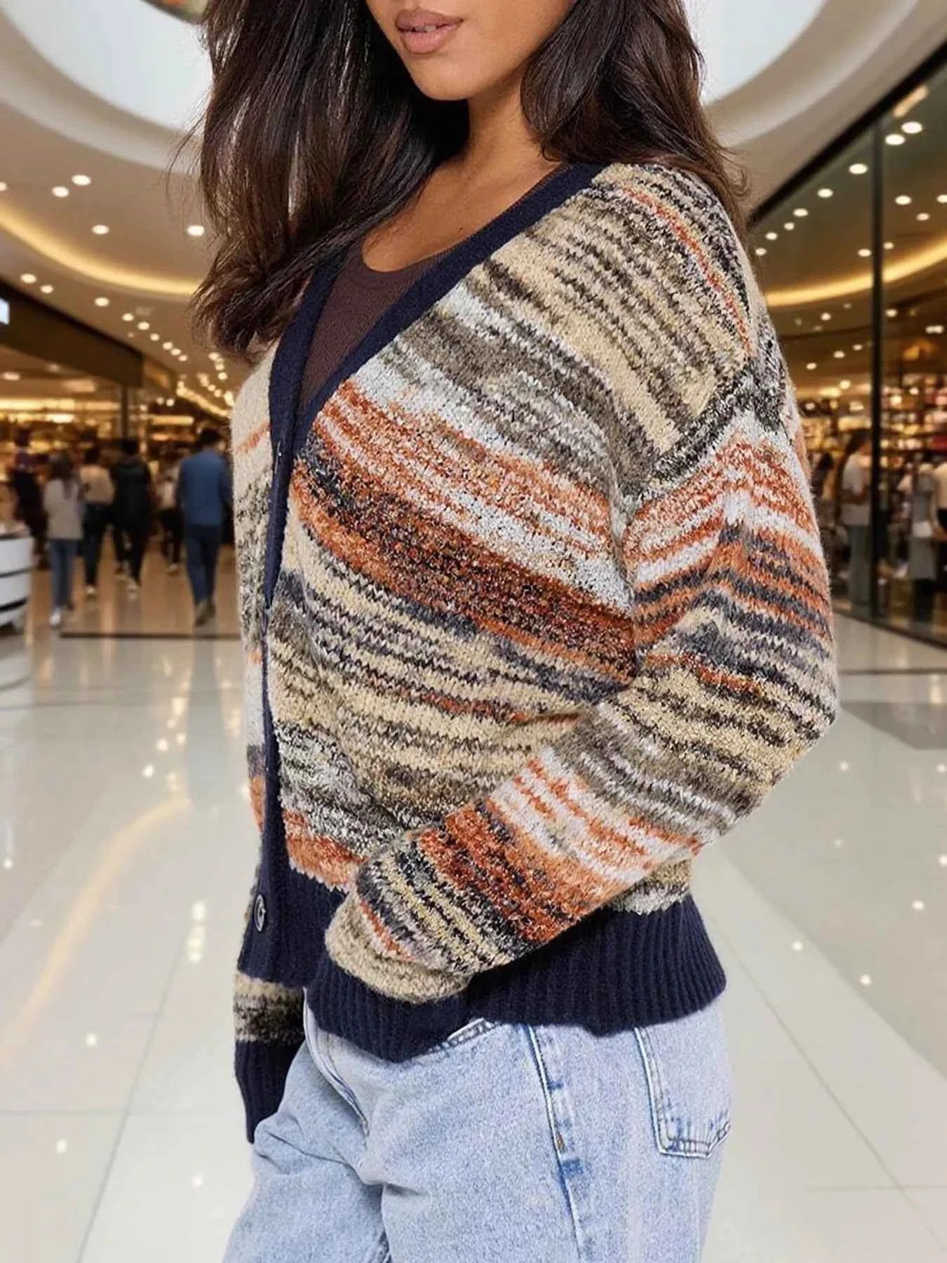 Gradient Stripe Button-Up Cardigan